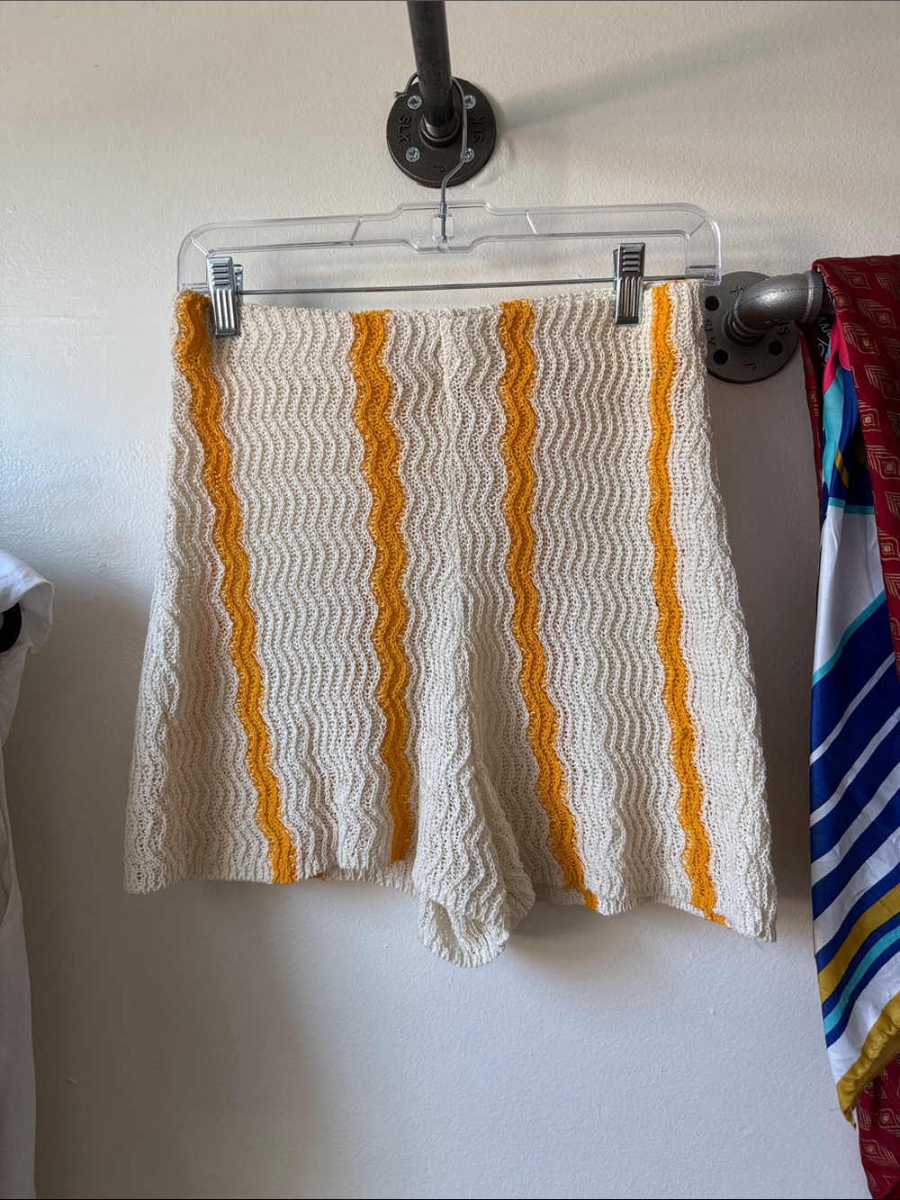 H&M Cream Knit Mini Shorts with Yellow Stripes